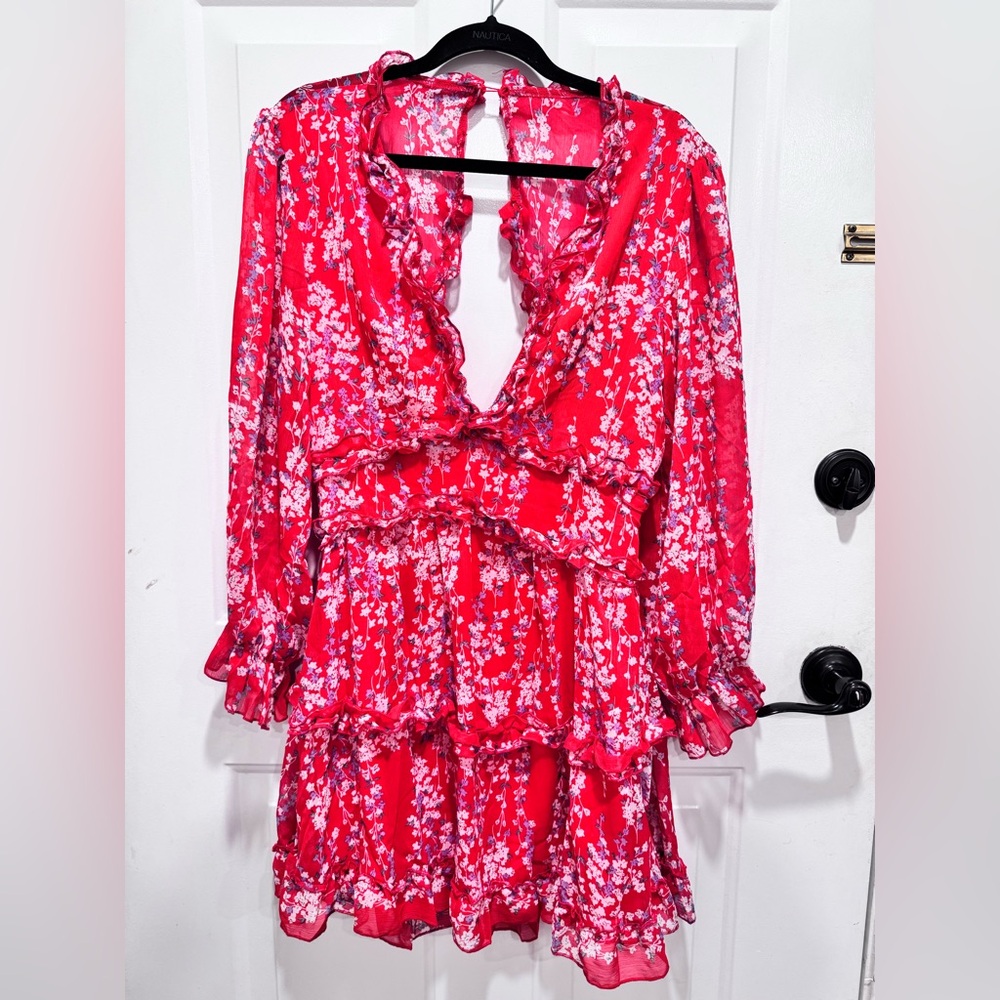 Floral Ruffle Red Dress - Picture 6 of 8